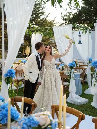 Açık hava düğününde editorial tarz çift portresi