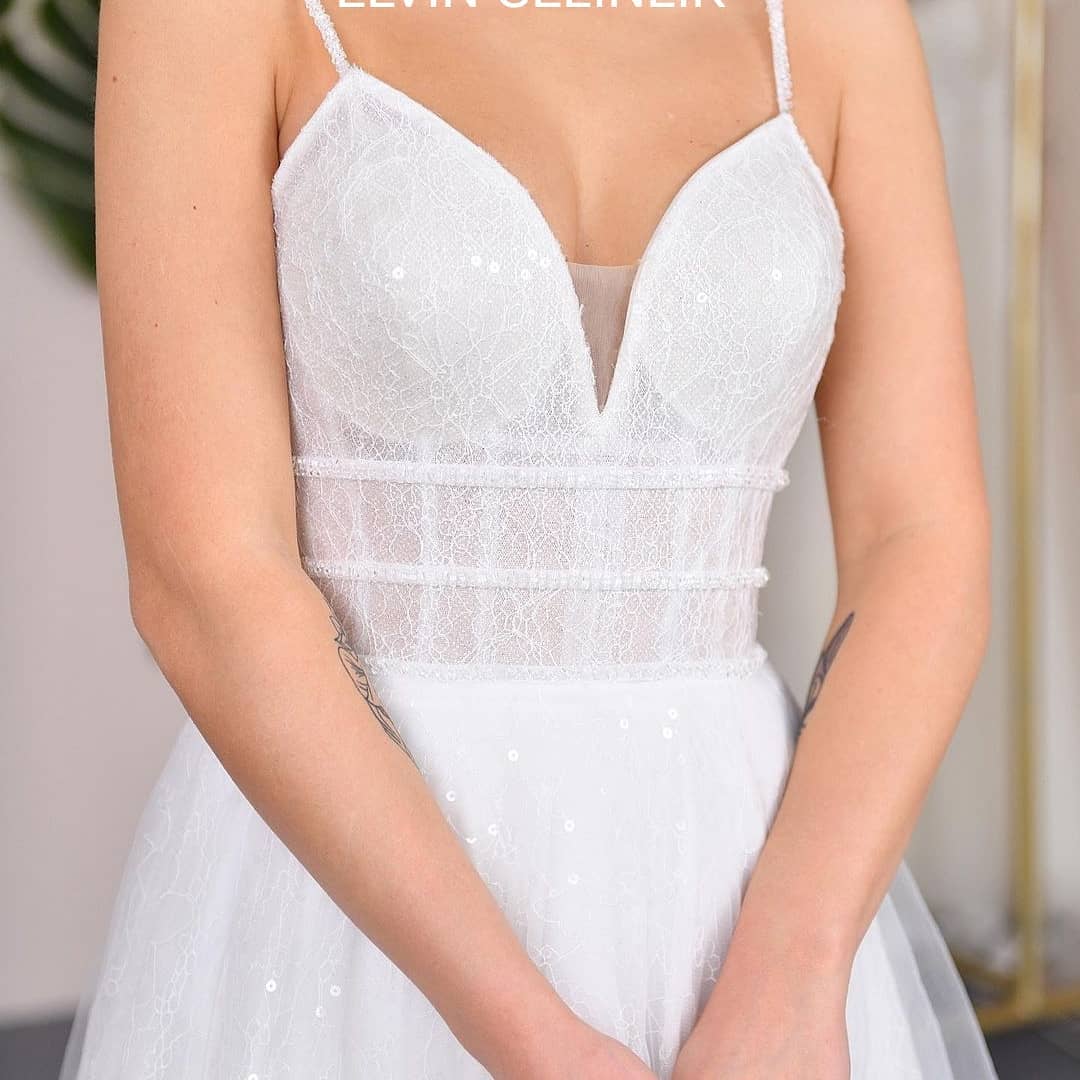 Dantel detaylı A kesim gelinlik Ankara Keçiören gelinlikçi