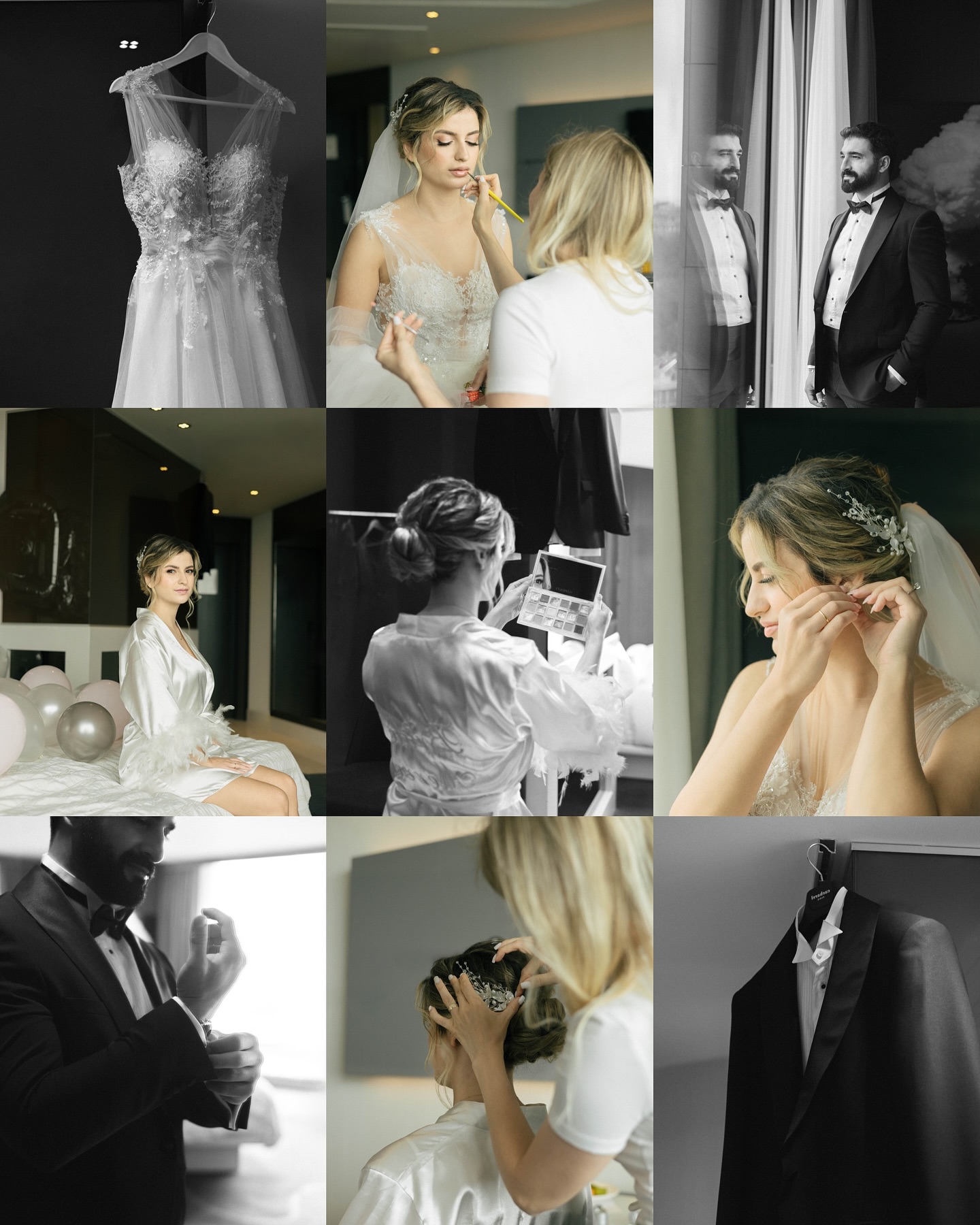 Gelinin hazırlık aşamasında gelinlik ile düğün çekimi öncesi detay görüntüsü