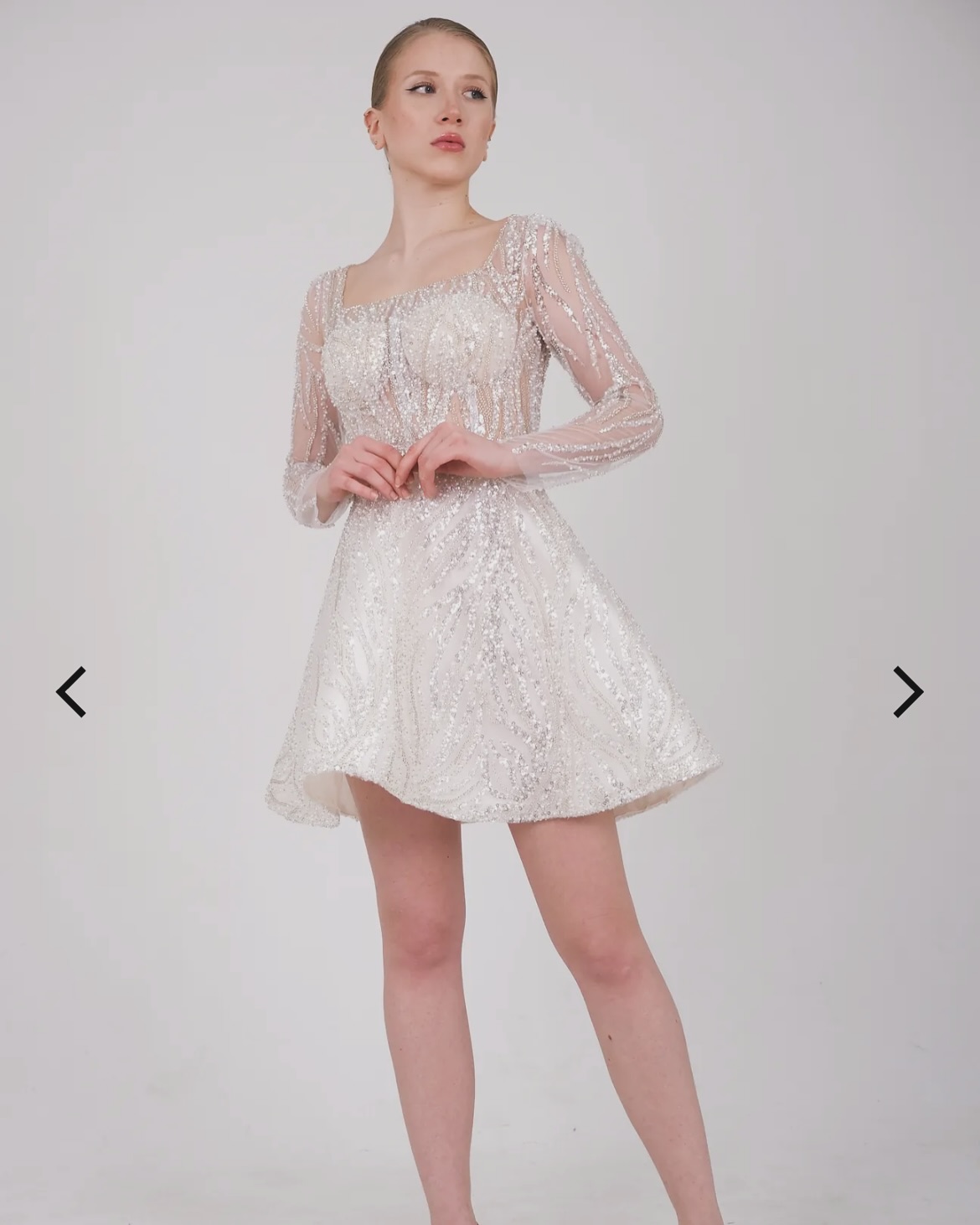 Uzun kollu ışıltılı kısa modern gelinlik Çankaya