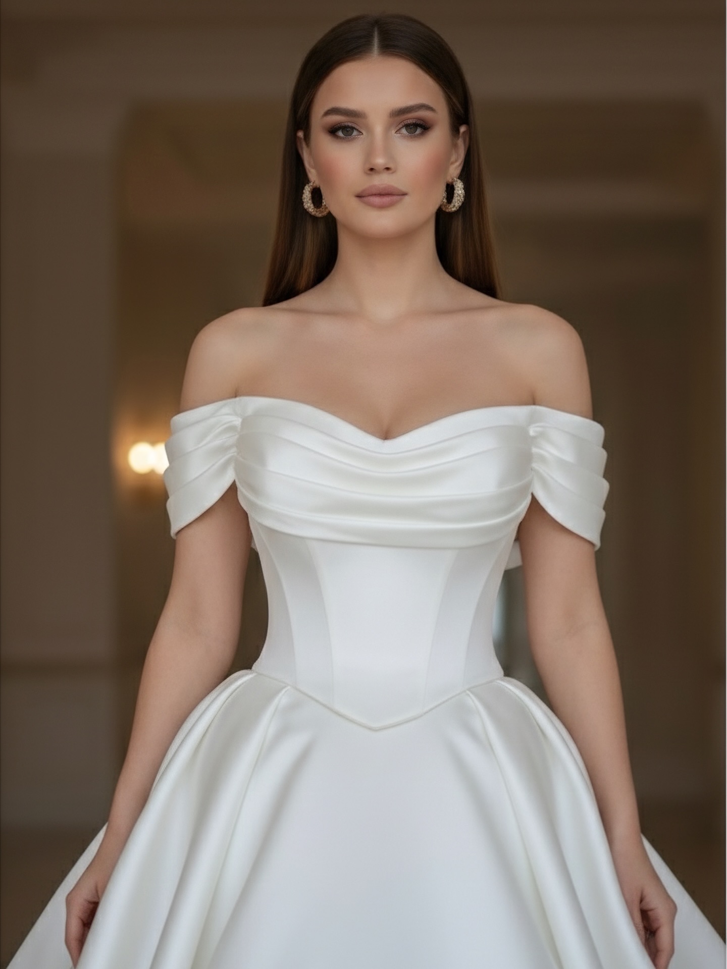 “Düşük omuz saten korsajlı prenses gelinlik Ankara gelinlikçisi”