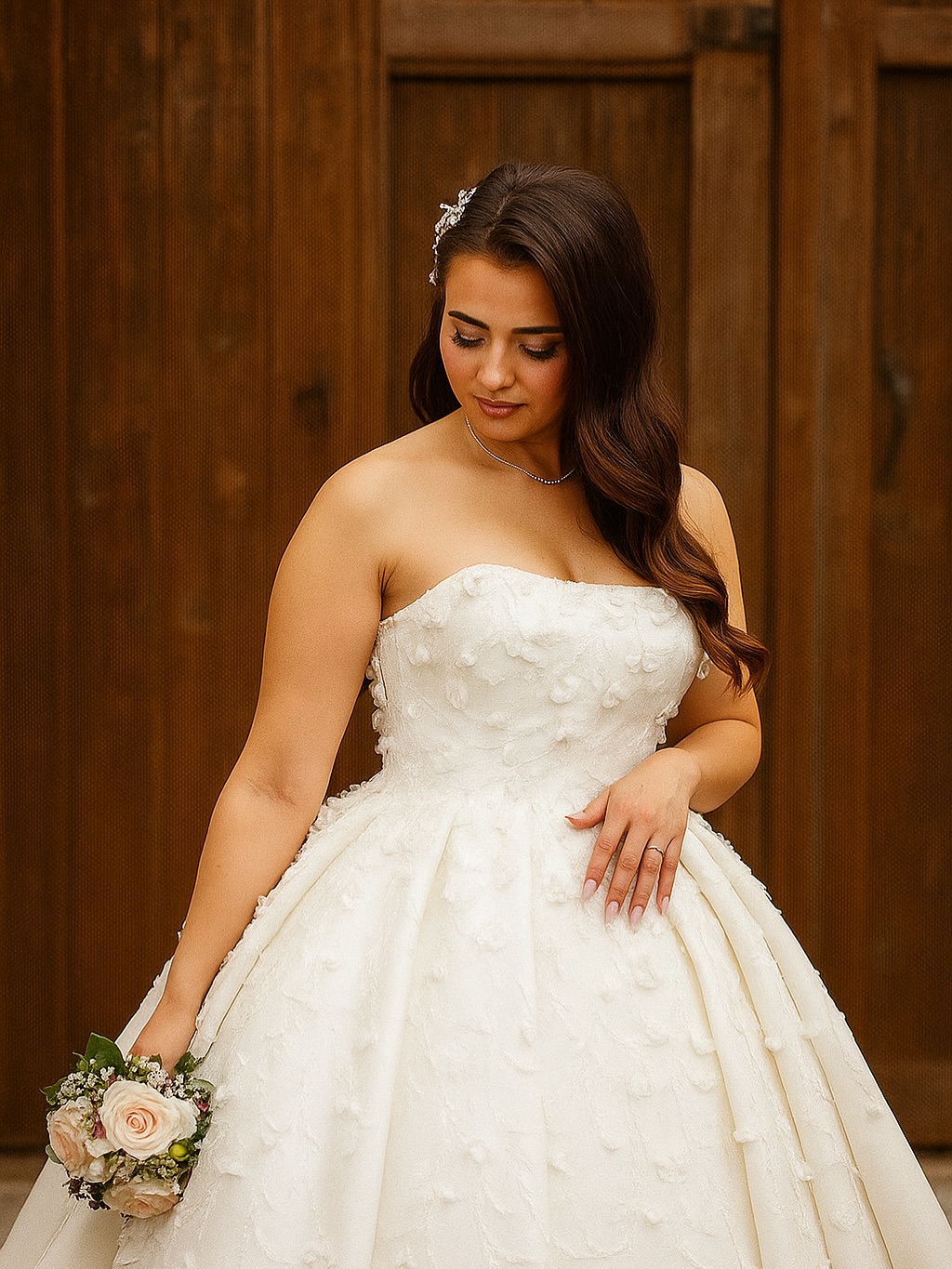 Minimal üst gövde detaylı gelinlik tasarımı