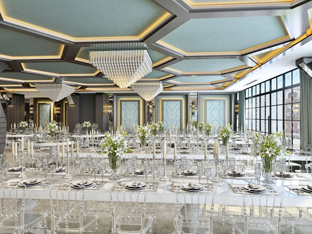 Park Night şeffaf sandalyeli modern masa düzeni