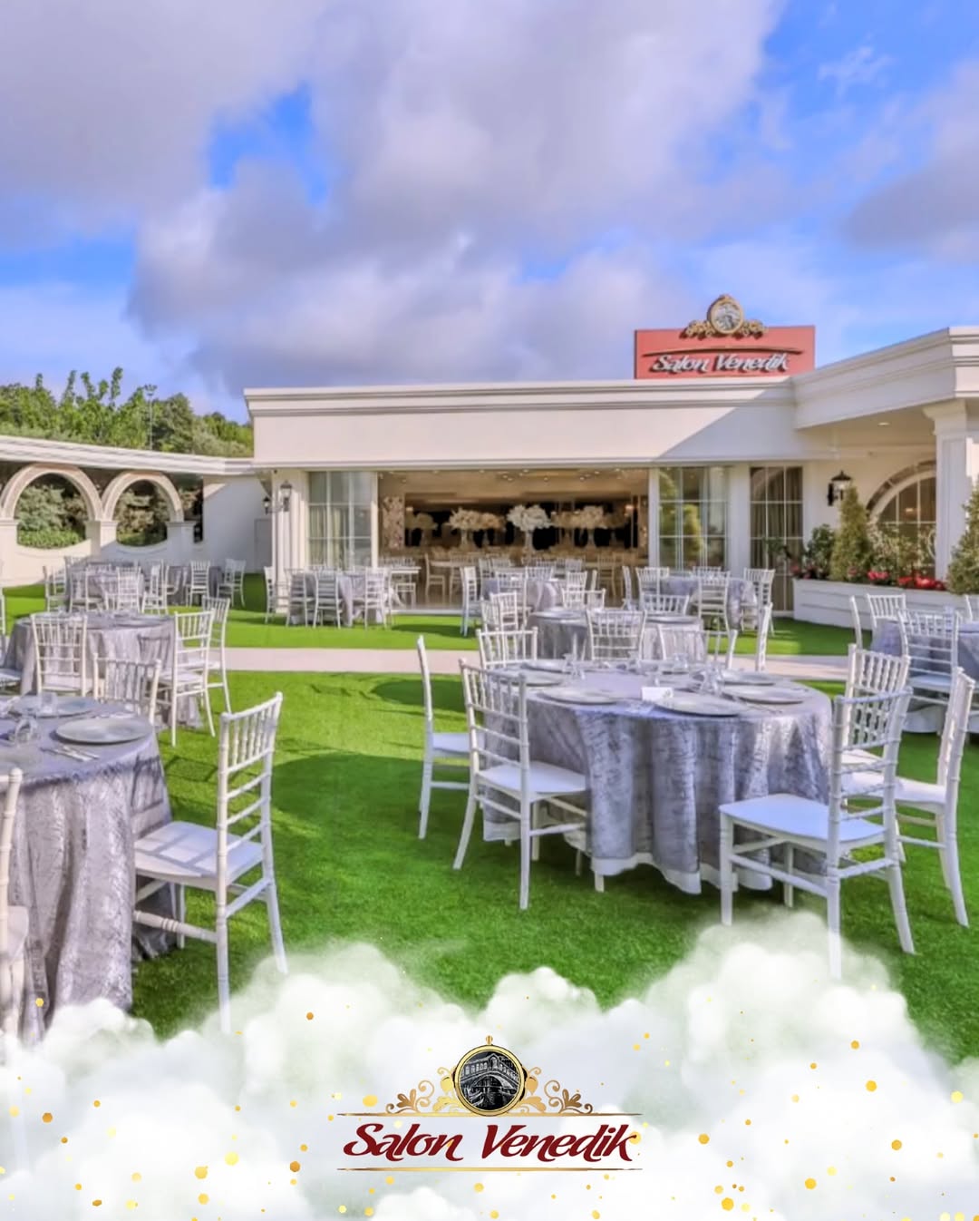 Salon Venedik açık alan düğün düzeni göl manzarası