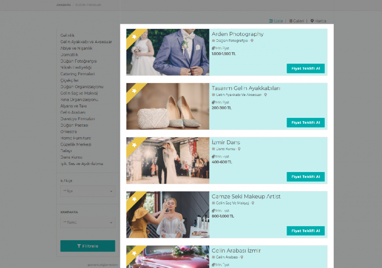 Düğün Firmaları Üst Sıra Vitrini