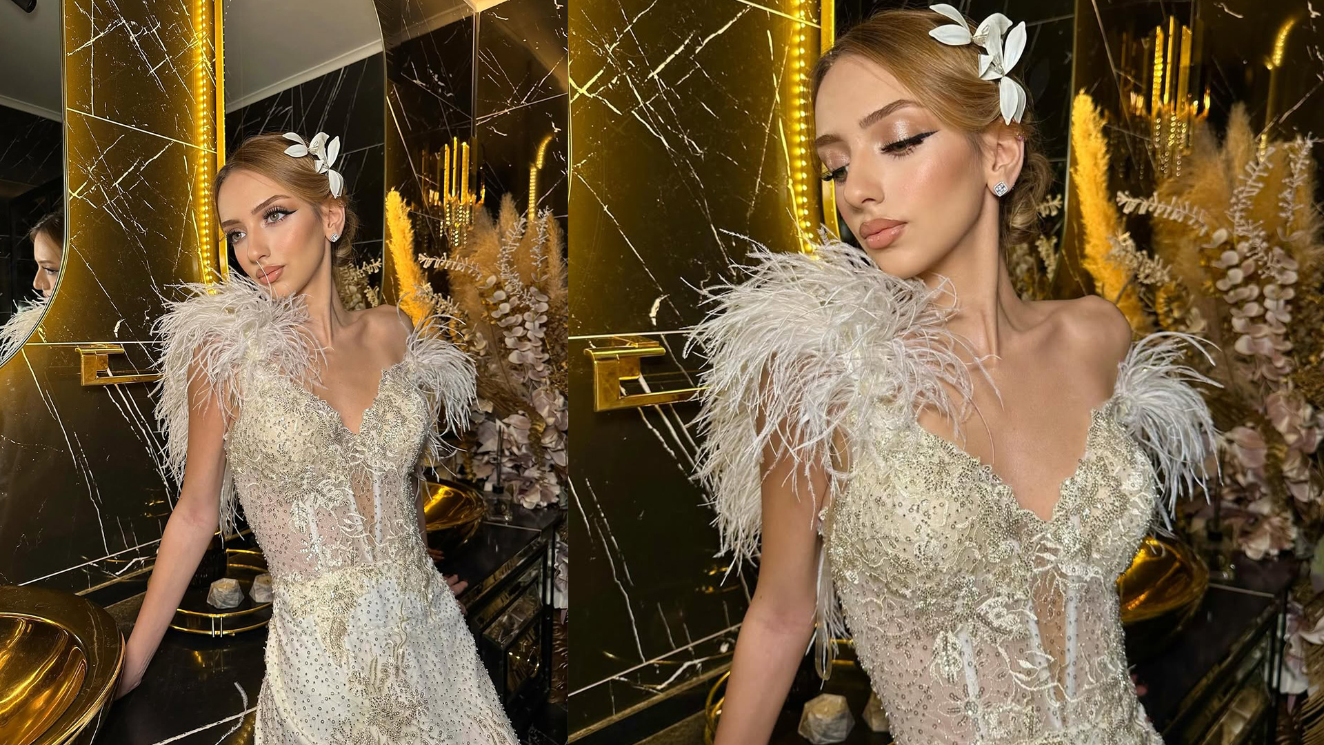 Ayla Ölçer Haute Couture’den Işıltı ve Tüy Detaylı Romantik A-Kesim Gelinlik
