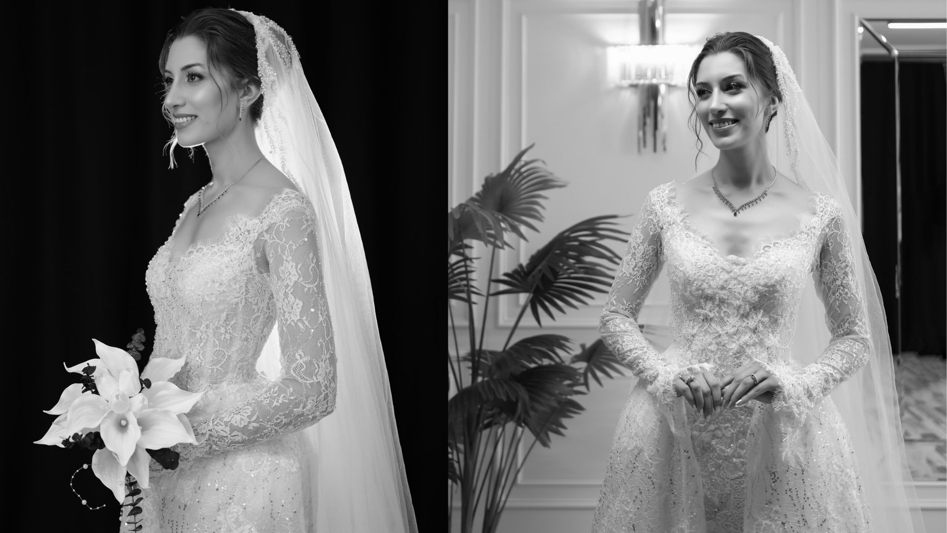 Elif Platin Haute Couture İmzalı Uzun Kollu Dantel A Kesim Gelinlik