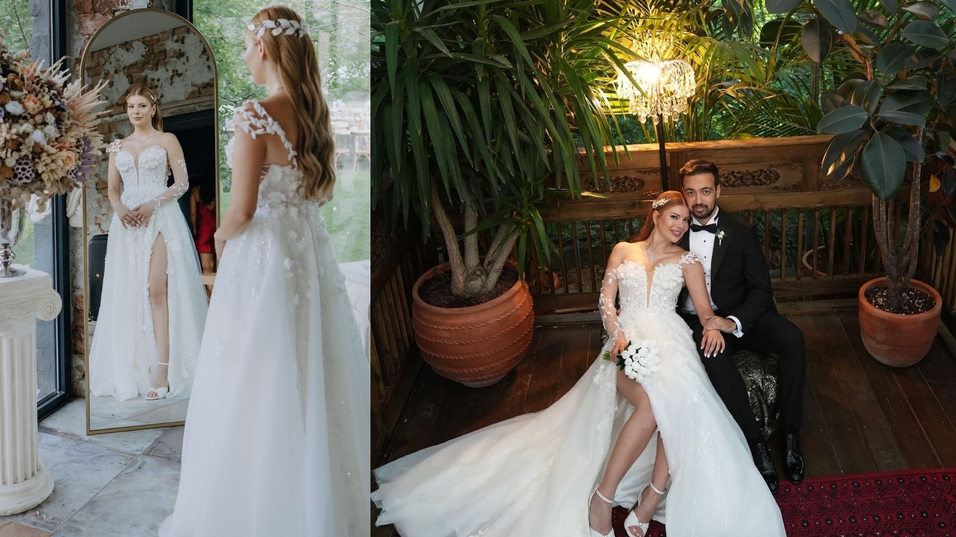 Sheda Modaevi’nin 3D Çiçek Detaylı A Kesim Gelinliği: Romantik Işıltı ve Cesur Yırtmaç Bir Arada!