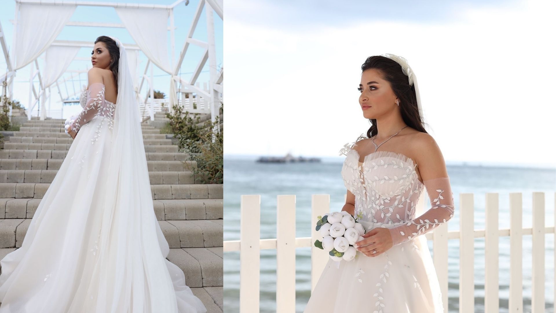 Aliko Couture Off-Shoulder A Kesim Gelinlik: Romantik Çiçek Detaylarıyla Masal Gibi Bir Işıltı