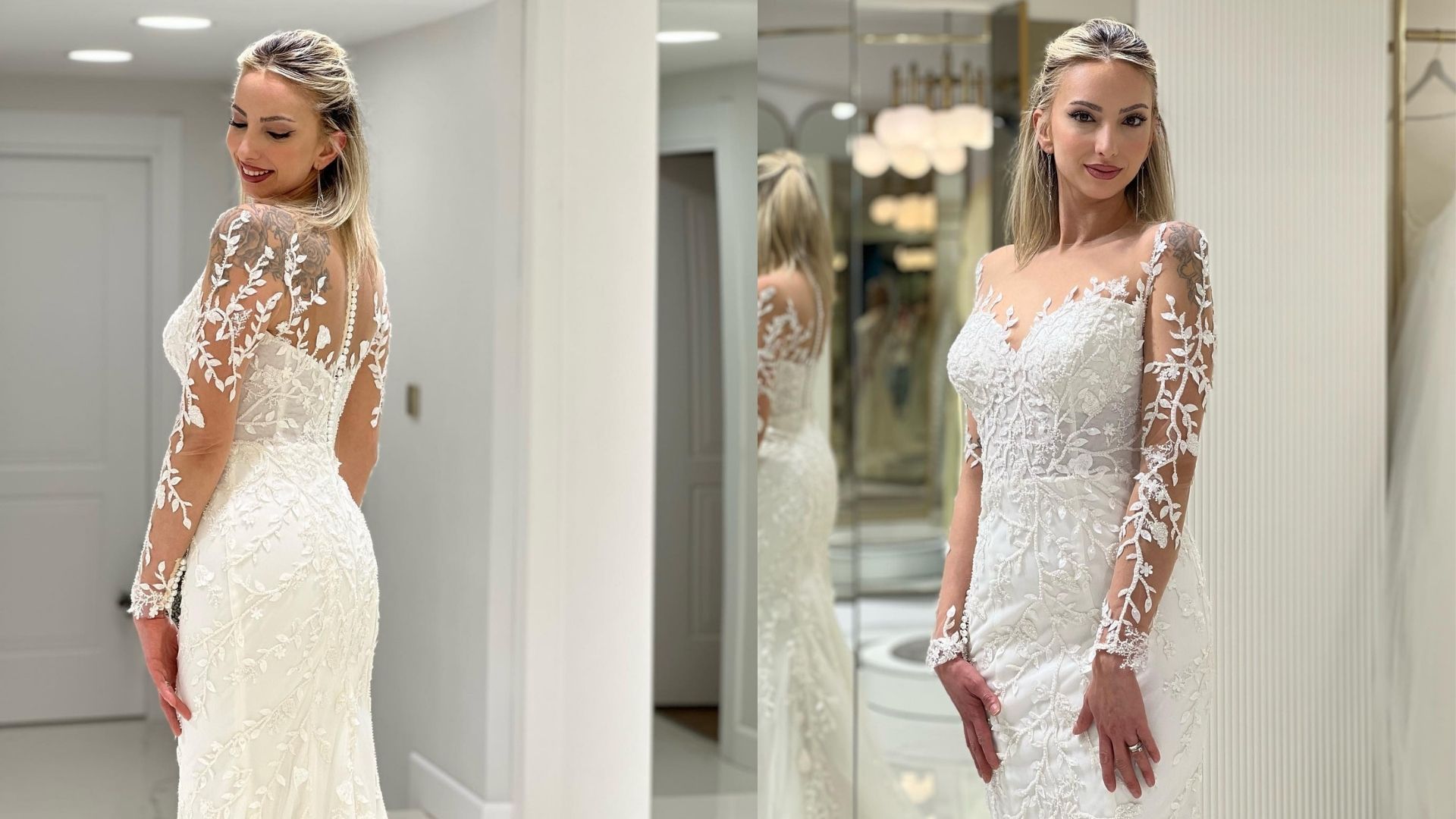 Esra Özcan Gelinlik Modeli: Transparan Kollar ve İnci Detaylarla Zarafetin En Romantik Hali