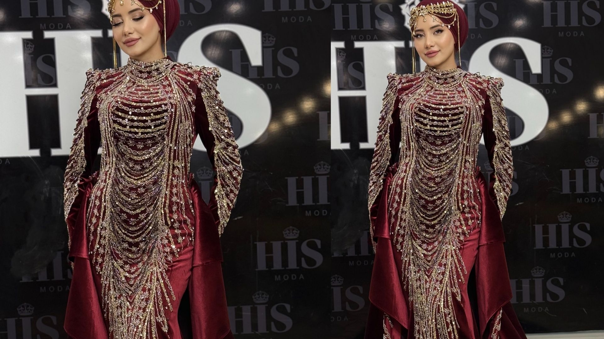 Modern Kına İçin Bordo Kadife Balık Nişan Elbisesi: Demonte Kuyruk Detayıyla Tek Tasarımda İki Görünüm